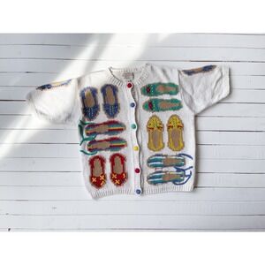 Susan Bristol vtg shoes novelty art‎ to wear short sleeve cardigan sweater